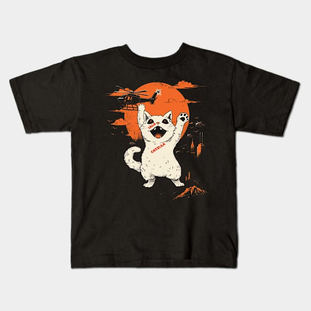 Catzilla Cat Cuteness Overload Kids T-Shirt by Mckenna Paucek